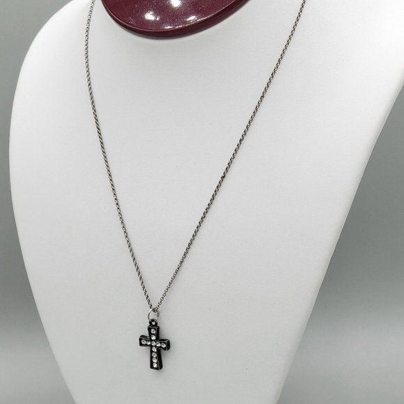 JK By Thirty One Metal Cross Pendant Rhinestone Round Link Chain Necklace 16 in - Picture 3 of 7